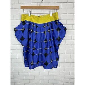 Anthropologie Odille Blue & Yellow Skirt Big Pouf Pocket Pencil Skirt 4 Fargyle